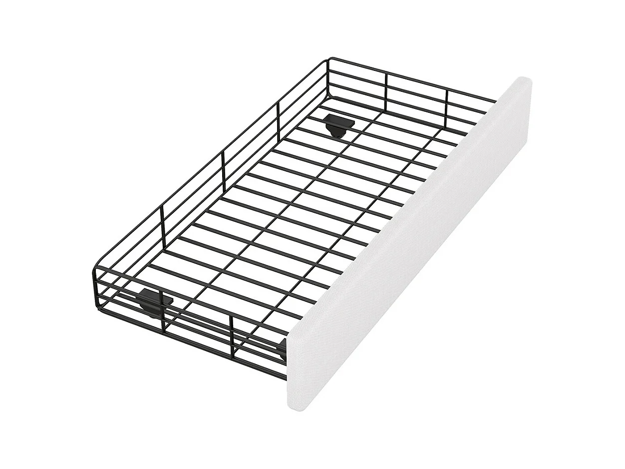 Lit rembourré 90x200 cm, lit plat, table de nuit rembourrée avec rivets décoratifs, double tiroirs, lin+MDF, beige clair