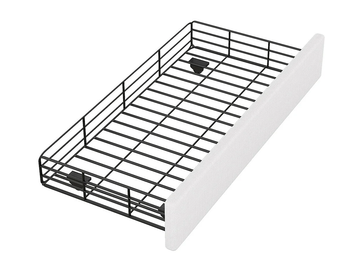 Lit rembourré 90x200 cm, lit plat, table de nuit rembourrée avec rivets décoratifs, double tiroirs, lin+MDF, beige clair