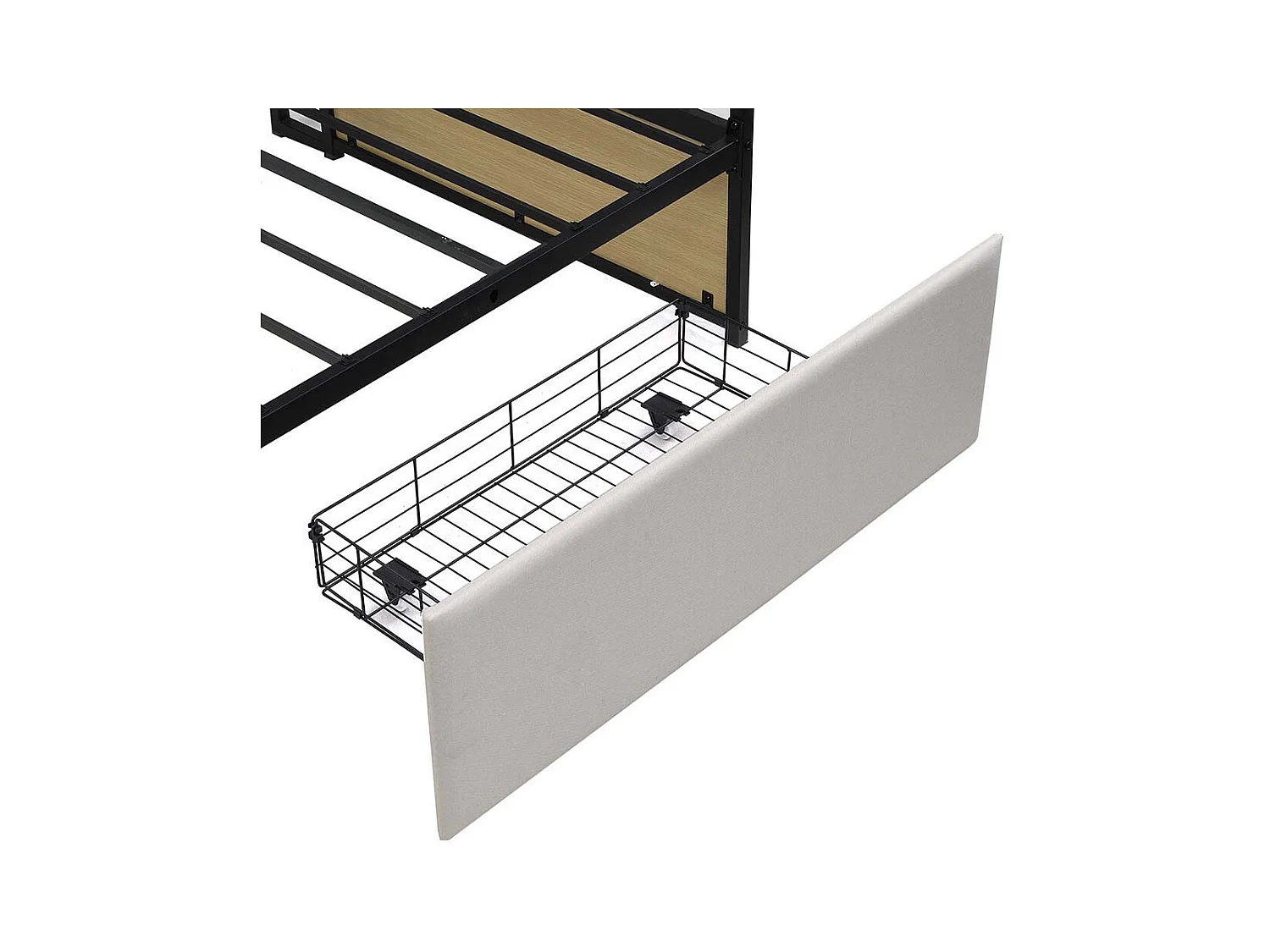 Canapé-lit en fer 90x200 cm, avec éclairage led, 2 tiroirs et prises multifonctionnelles, lit simple, lit junior, fer+plywood+mdf, beige