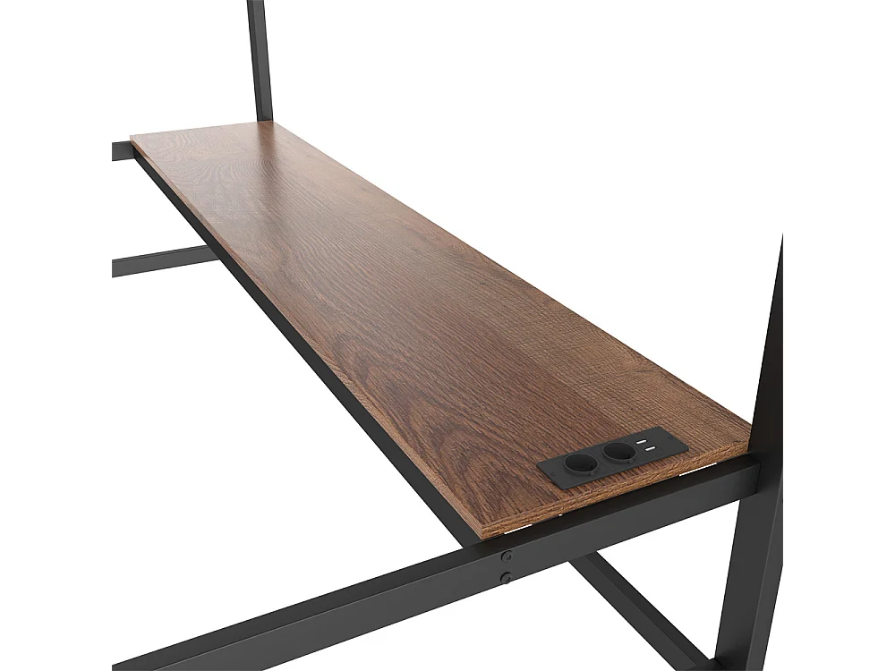 Lit jeune lit 90x200 cm avec usb et prise de courant table lit superposé avec garde-corps et escabeau sans matelas métal noir