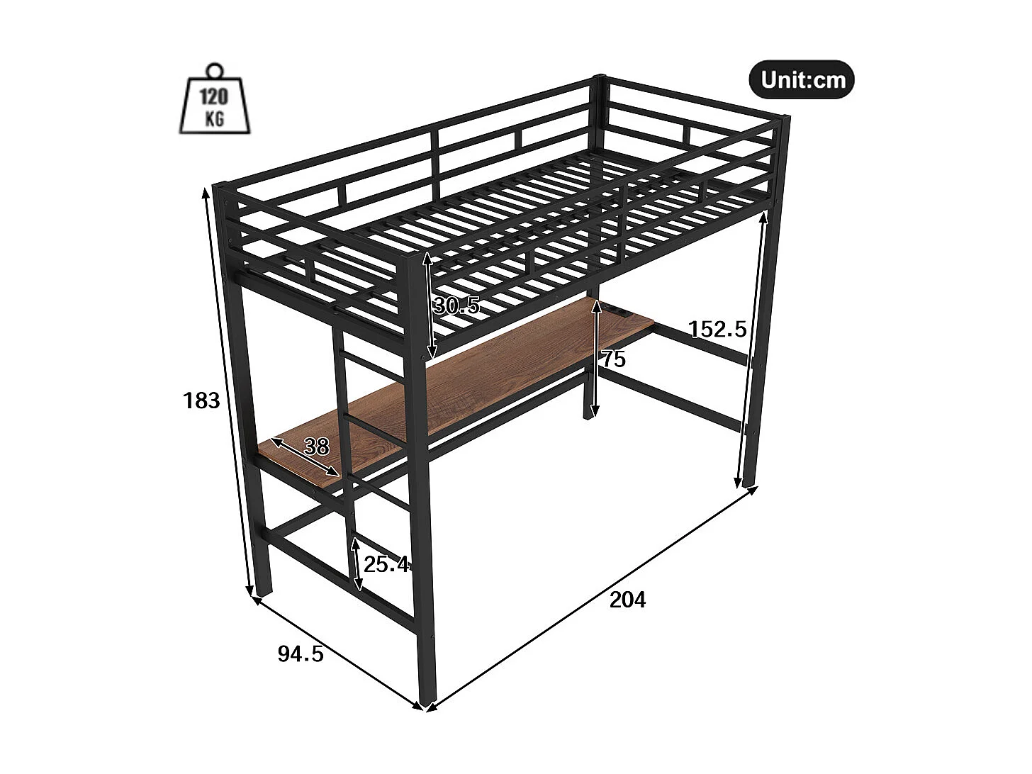 Lit jeune lit 90x200 cm avec usb et prise de courant table lit superposé avec garde-corps et escabeau sans matelas métal noir