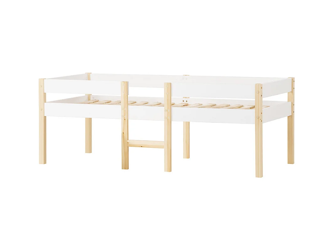 Lit jeune lit 90x190 cm lit 2 tiroirs lit enfant à lattes en bois lit protection contre les chutes lit simple bois massif blanc