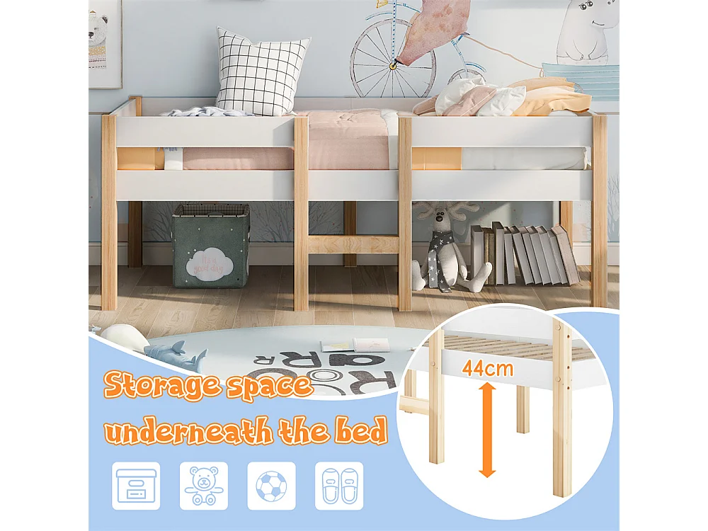 Lit jeune lit 90x190 cm lit 2 tiroirs lit enfant à lattes en bois lit protection contre les chutes lit simple bois massif blanc
