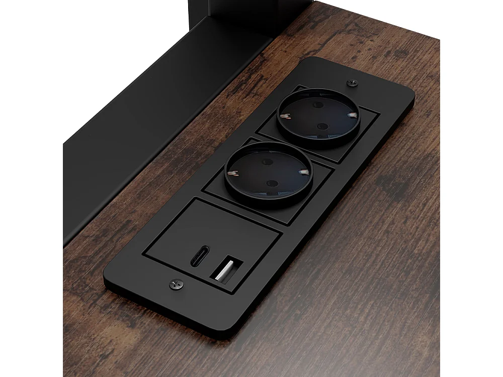 Lit mezzanine 140x200cm, avec étagères, usb type-c, balustrade, escabeau, bureau avec prise, cadre en fer, noir, sans matelas