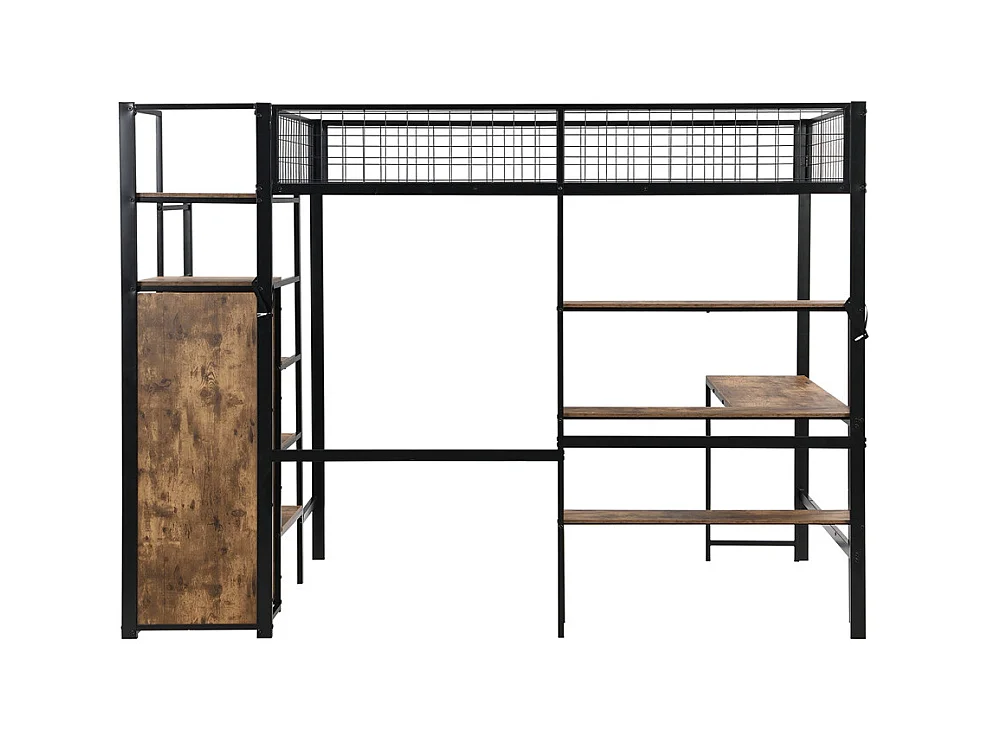 Lit jeune lit 140x200 cm lit en fer lit superposé avec armoire encastrée lit simple métal noir