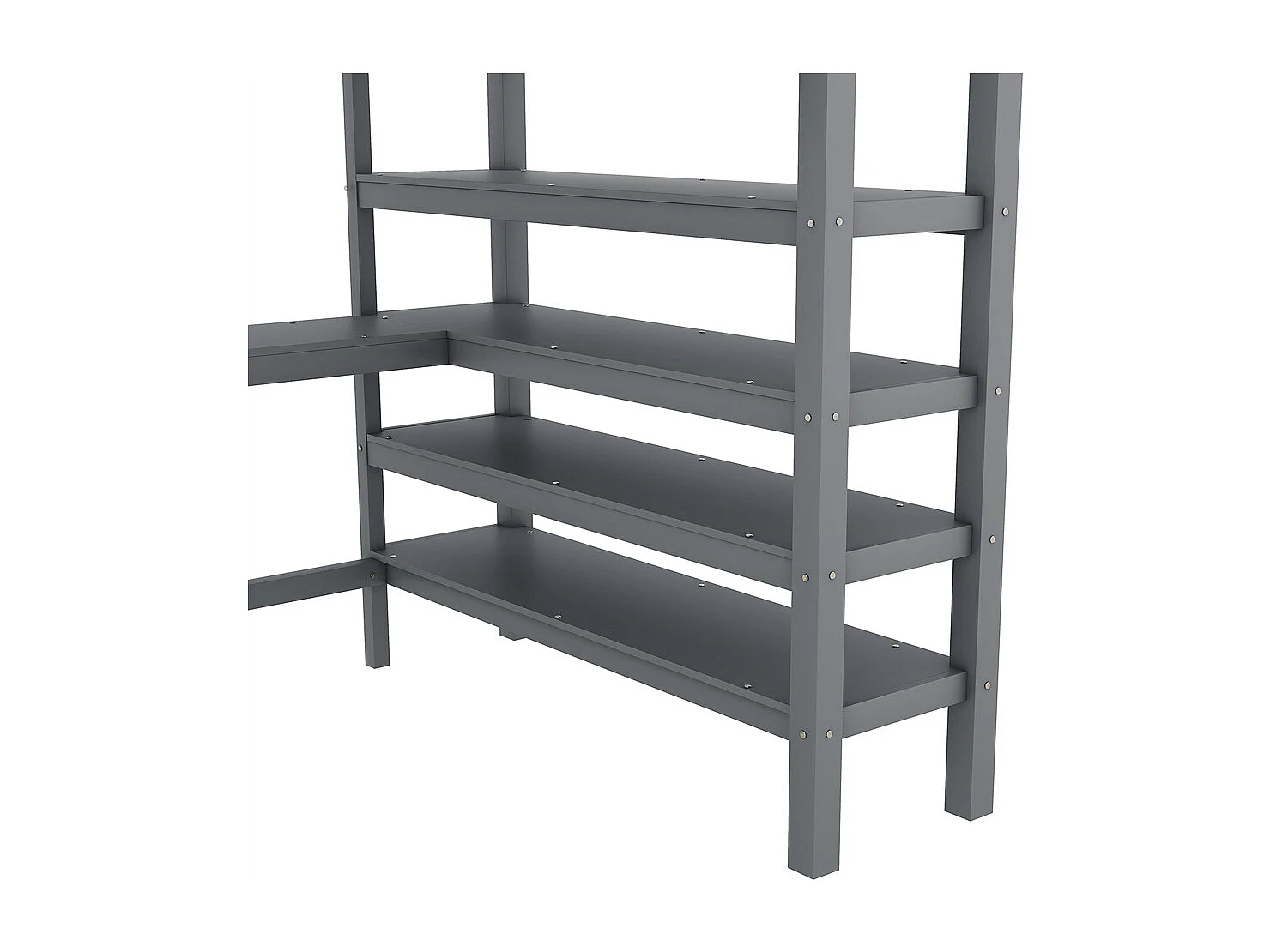 Lit mezzanine 140x200cm, lit d'enfant avec compartiments de rangement et bureau sous le lit, bois de pin et MDF, gris, sans matelas