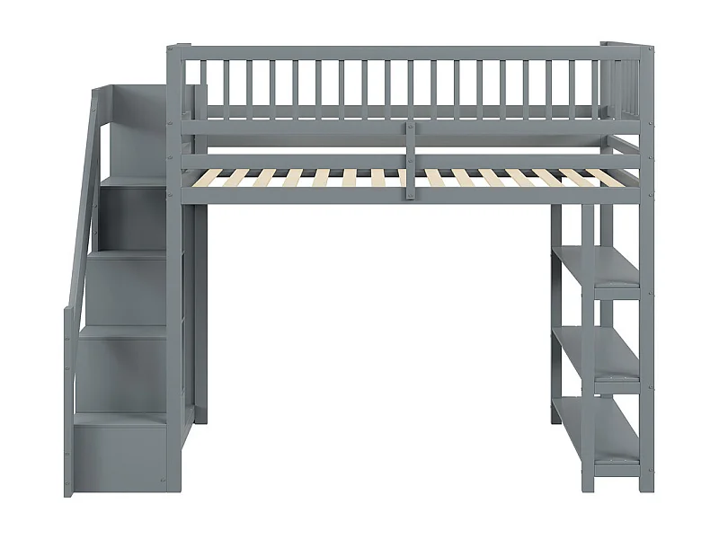 Lit jeune lit 90x200 cm lit superposé avec armoire et étagères lit simple pin gris