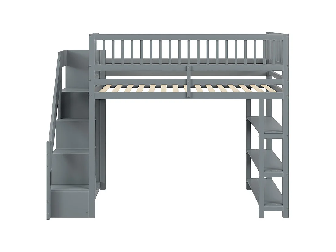 Lit jeune lit 90x200 cm lit superposé avec armoire et étagères lit simple pin gris