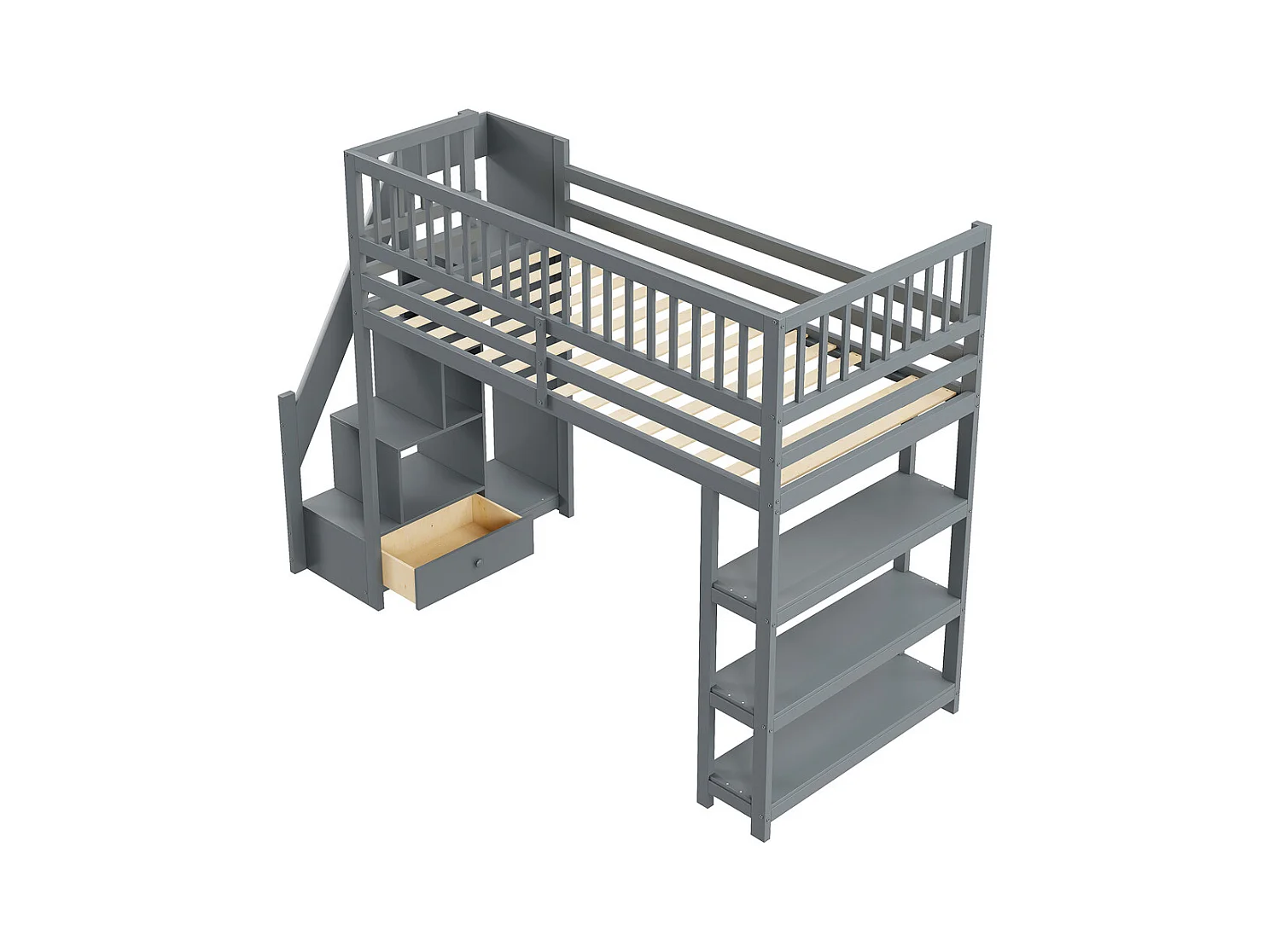 Lit jeune lit 90x200 cm lit superposé avec armoire et étagères lit simple pin gris
