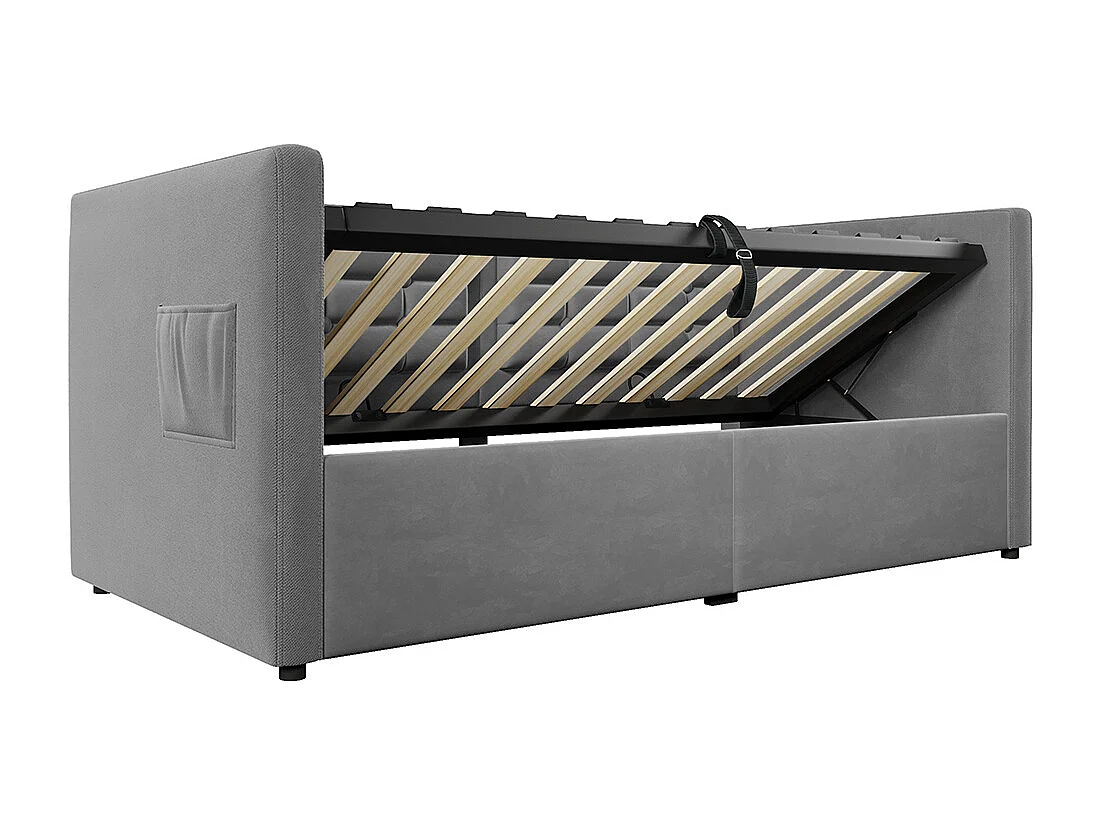Canapé-lit rembourré 90x190 cm, canapé-lit simple avec espace de rangement hydraulique et station de charge USB & Type-C, gris, sans matelas.