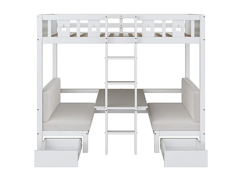 Lit jeune lit 90x200 cm lit superposé avec 2 tiroirs et échelle lit simple avec bureau pin blanc