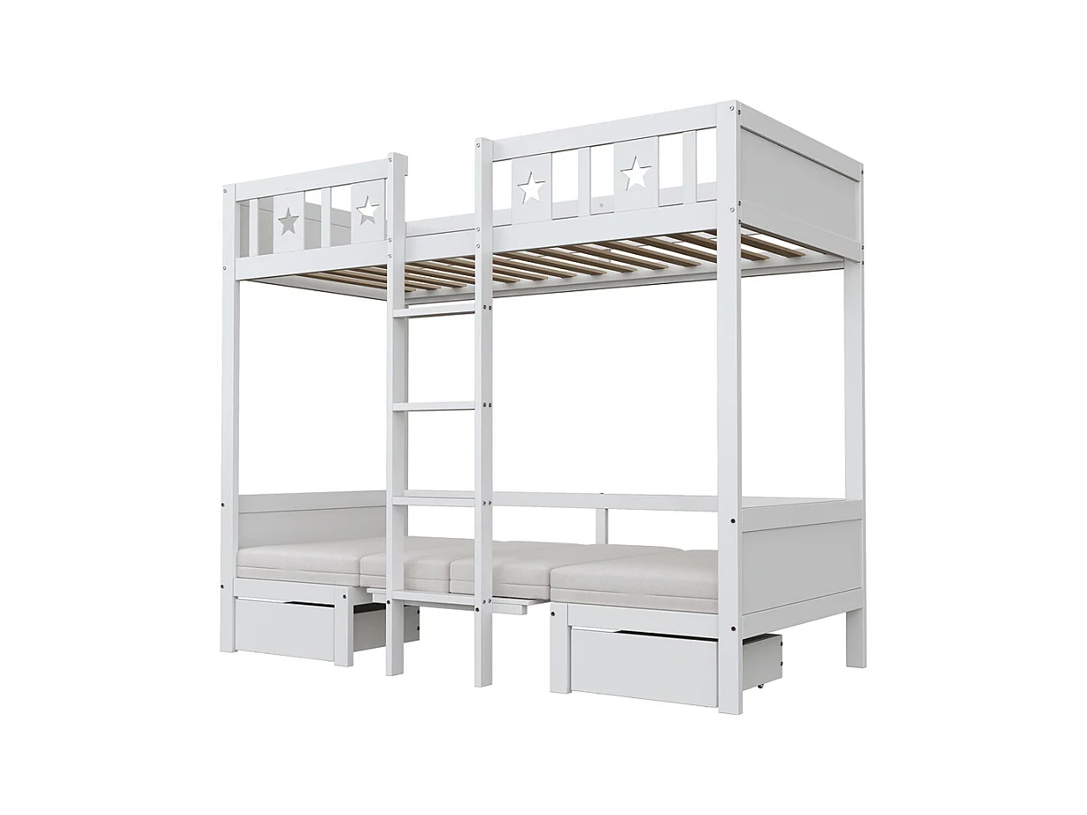 Lit jeune lit 90x200 cm lit superposé avec 2 tiroirs et échelle lit simple avec bureau pin blanc