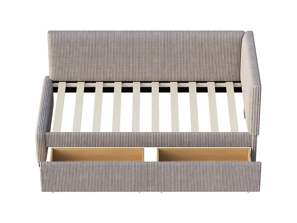 Lit jeune lit 90x200 cm lit rembourré lit sommier à lattes avec 2 tiroirs de rangement lit simple tissu en velours gris