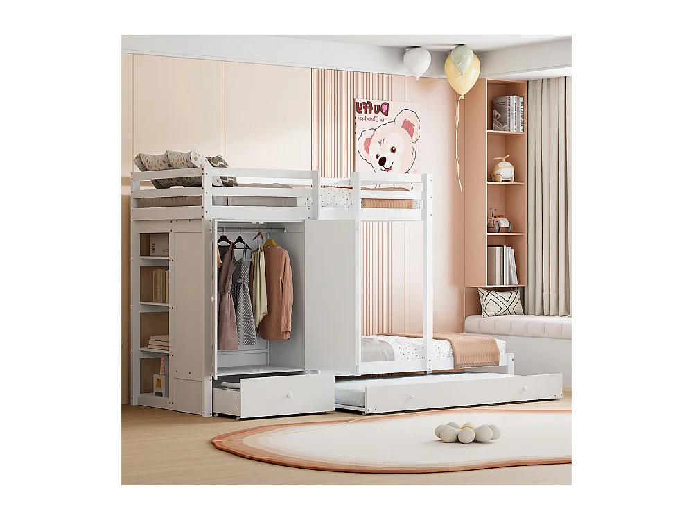 Lit jeune lit 90x200 cm lit superposé lit double pin blanc