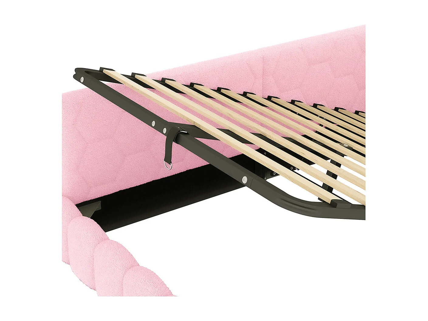 Lit de repos, 140 x 200 cm, canapé-lit, lit avec sommier à lattes, avec barre lumineuse LED, avec mécanisme de levage hydraulique, rose