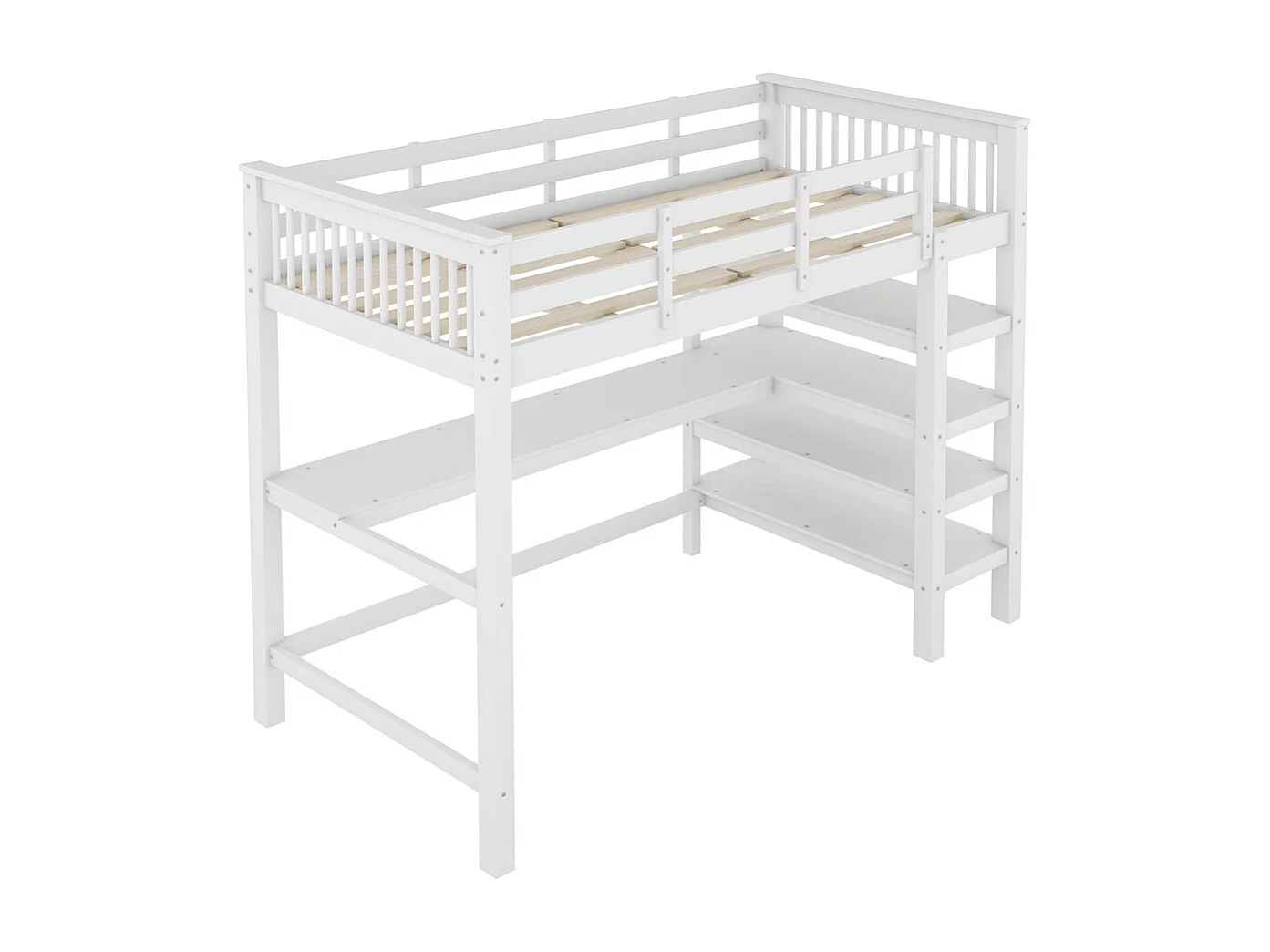 Lit jeune lit 90x200 cm lit simple avec compartiments de rangement et bureau sous le lit pin blanc