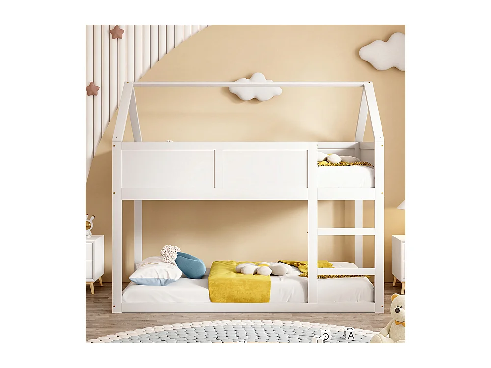 Lit jeune lit 90x200 cm lit simple lit avec escaliers lit surélevé lit cadre en bois massif blanc