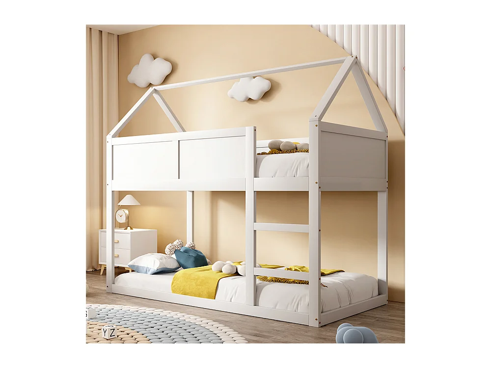 Lit jeune lit 90x200 cm lit simple lit avec escaliers lit surélevé lit cadre en bois massif blanc