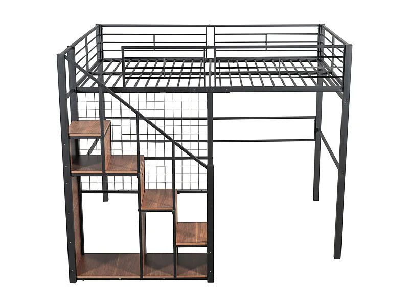 Lit jeune lit 140x200 cm lit superposé avec cadre en fer et étagère lit simple métal noir