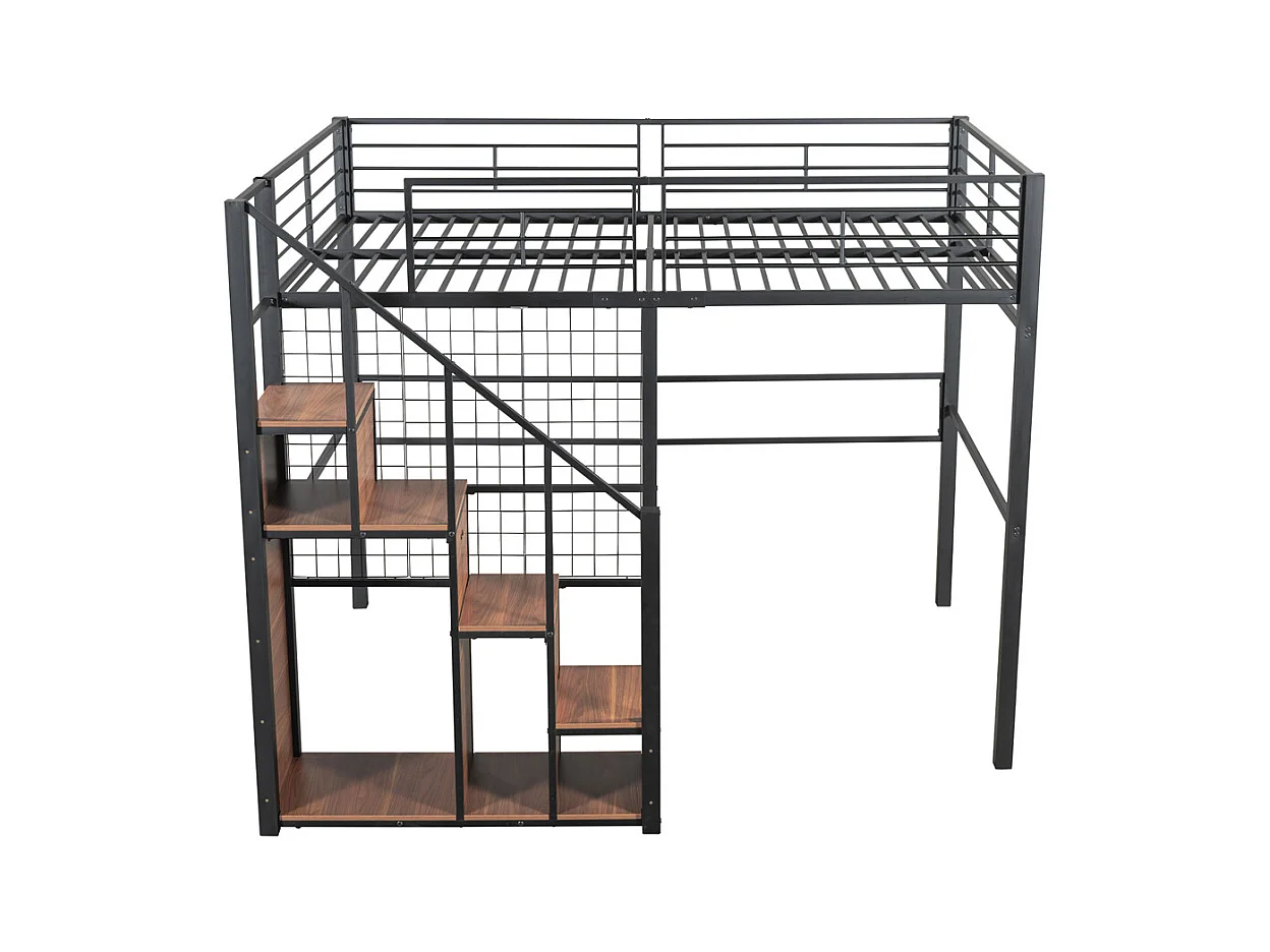 Lit jeune lit 140x200 cm lit superposé avec cadre en fer et étagère lit simple métal noir