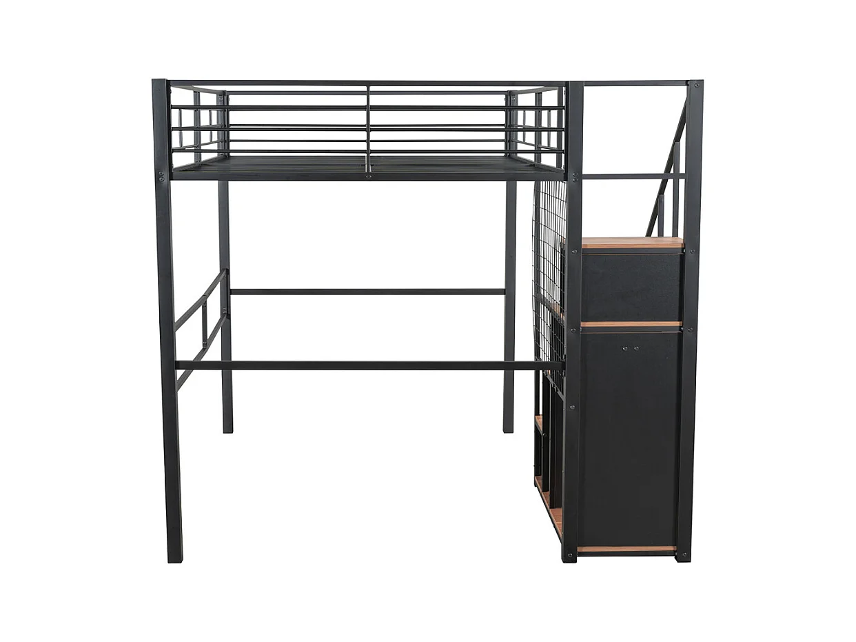 Lit jeune lit 140x200 cm lit superposé avec cadre en fer et étagère lit simple métal noir