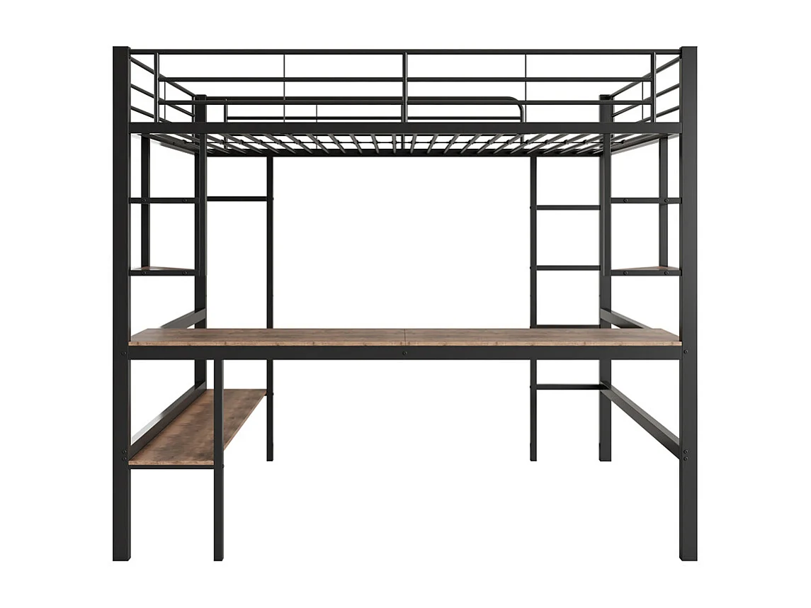 Lit jeune lit 90x200 cm avec 1 bibliothèque lit en fer avec bureau lit simple avec quatre petites étagères métal noir