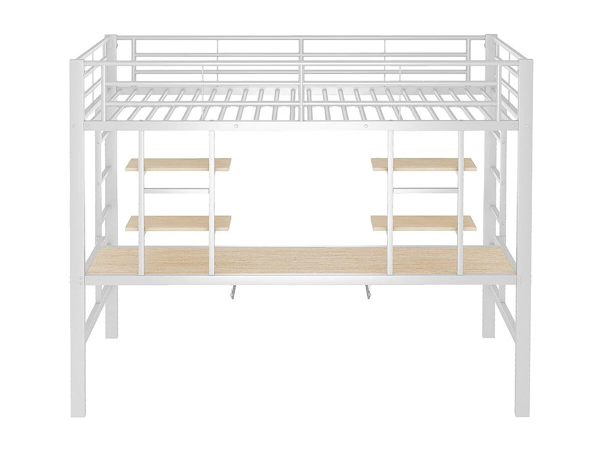 Lit jeune lit 90x200 cm lit en métal lit en fer lit superposé avec bureau et deux bibliothèques lit simple métal blanc