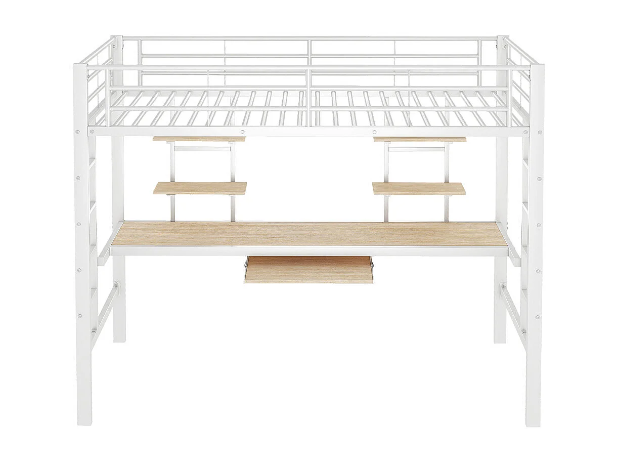 Lit jeune lit 90x200 cm lit en métal lit en fer lit superposé avec bureau et deux bibliothèques lit simple métal blanc