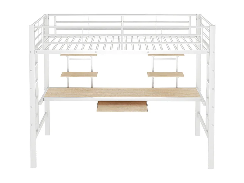 Lit jeune lit 90x200 cm lit en métal lit en fer lit superposé avec bureau et deux bibliothèques lit simple métal blanc