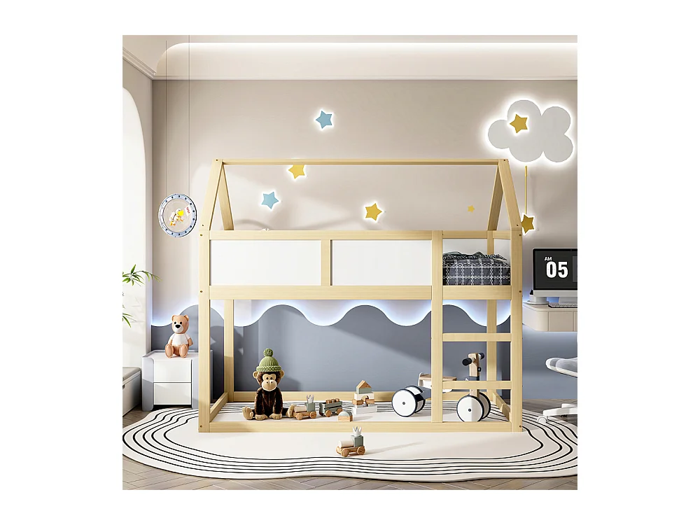 Lit jeune lit 90x200 cm lit simple lit avec escaliers lit surélevé lit cadre en bois massif naturel