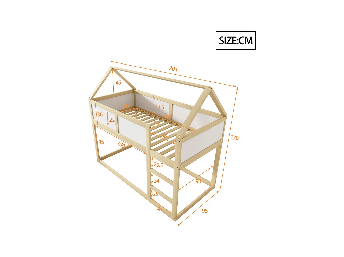 Lit jeune lit 90x200 cm lit simple lit avec escaliers lit surélevé lit cadre en bois massif naturel