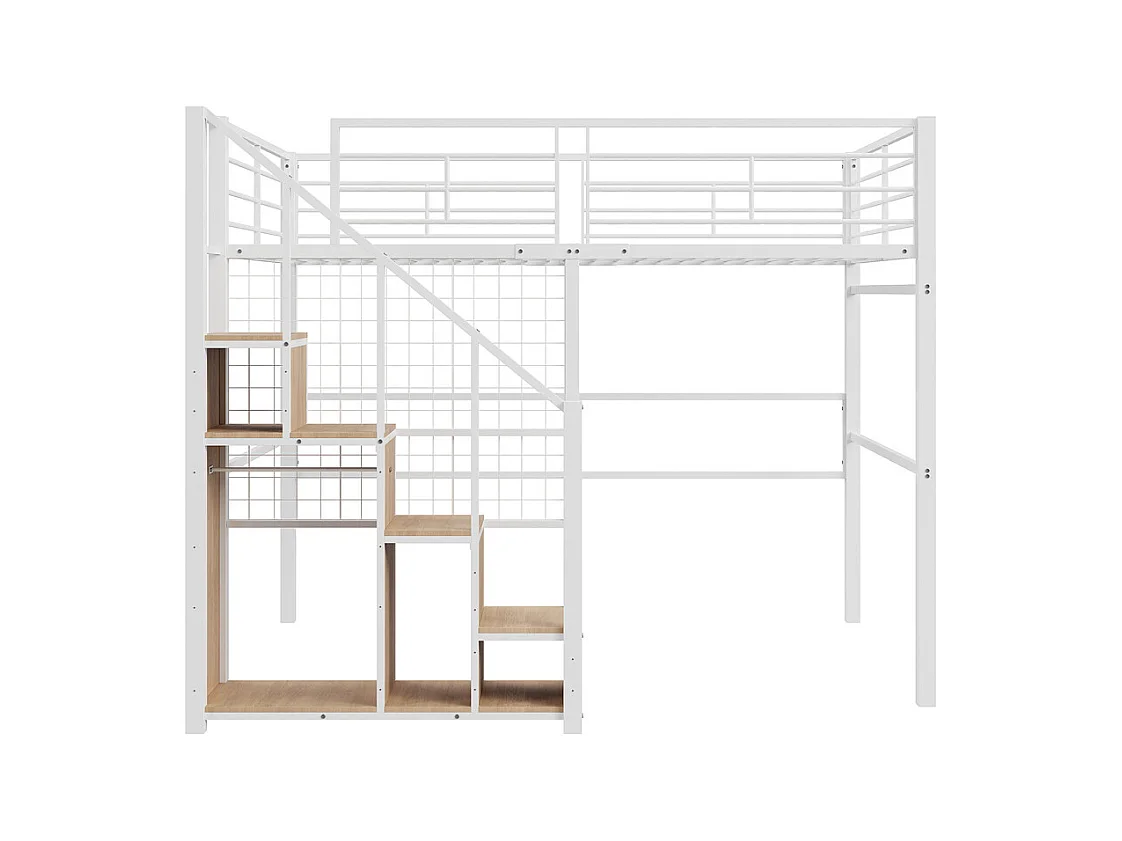 Lit jeune lit 140x200 cm lit superposé avec cadre en fer et étagère lit simple métal blanc