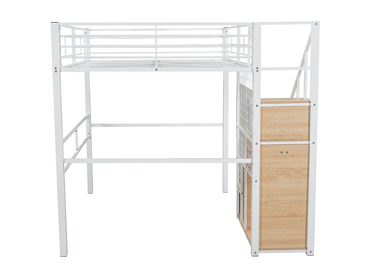 Lit jeune lit 140x200 cm lit superposé avec cadre en fer et étagère lit simple métal blanc