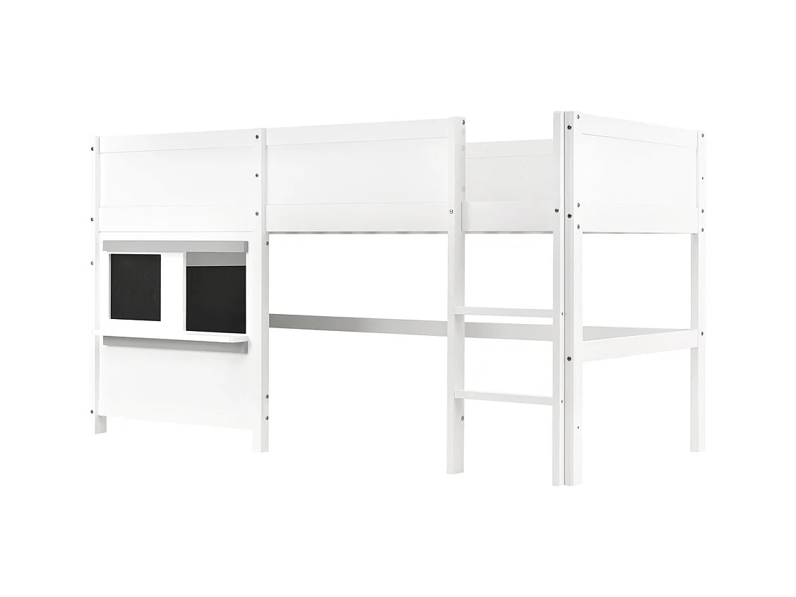 Lit superposé pour enfant 90x200cm, lit cabane ludique avec deux planches, idéal pour les graffitis et les petits rangements, en bois massif, blanc