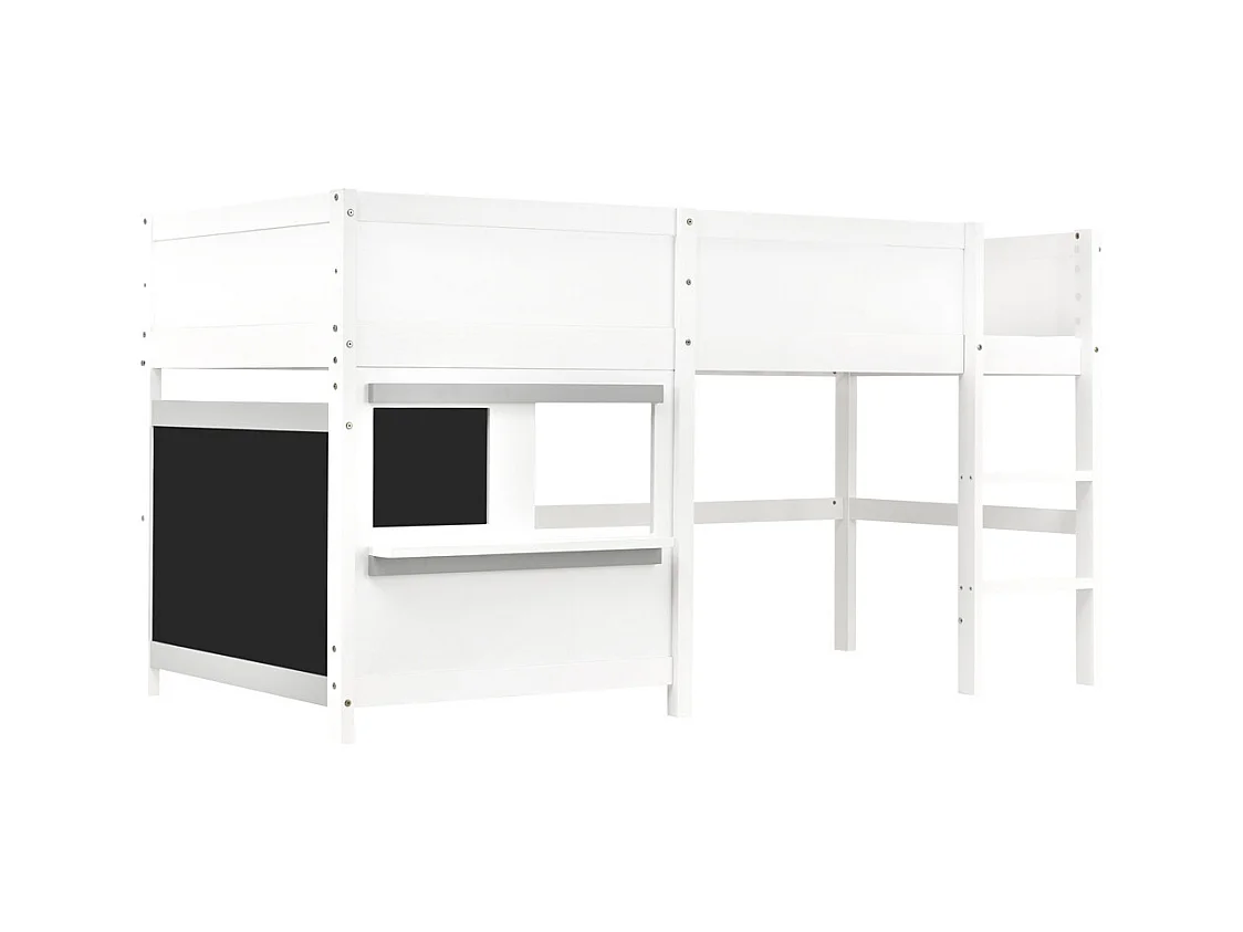 Lit superposé pour enfant 90x200cm, lit cabane ludique avec deux planches, idéal pour les graffitis et les petits rangements, en bois massif, blanc