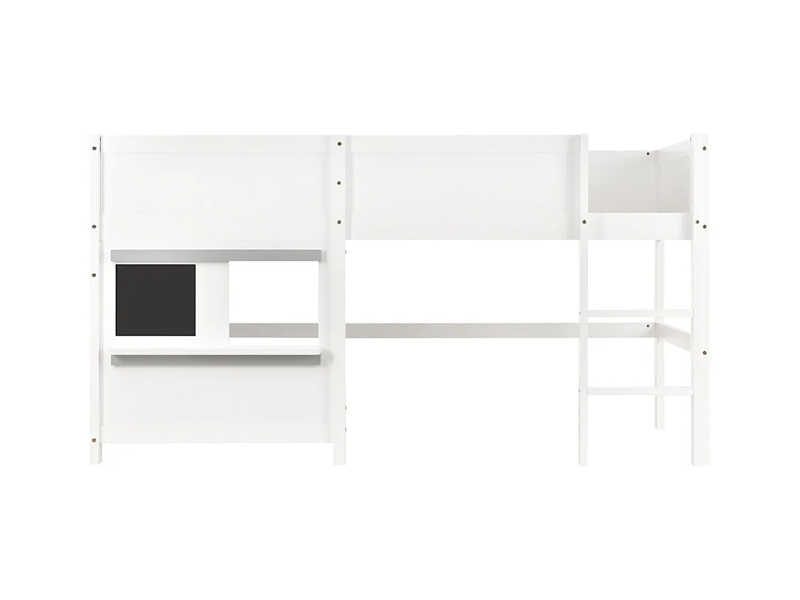 Lit superposé pour enfant 90x200cm, lit cabane ludique avec deux planches, idéal pour les graffitis et les petits rangements, en bois massif, blanc