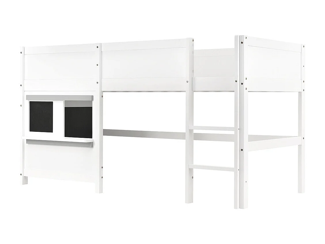 Lit superposé pour enfant 90x200cm, lit cabane ludique avec deux planches, idéal pour les graffitis et les petits rangements, en bois massif, blanc
