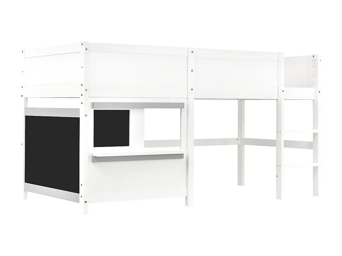 Lit superposé pour enfant 90x200cm, lit cabane ludique avec deux planches, idéal pour les graffitis et les petits rangements, en bois massif, blanc