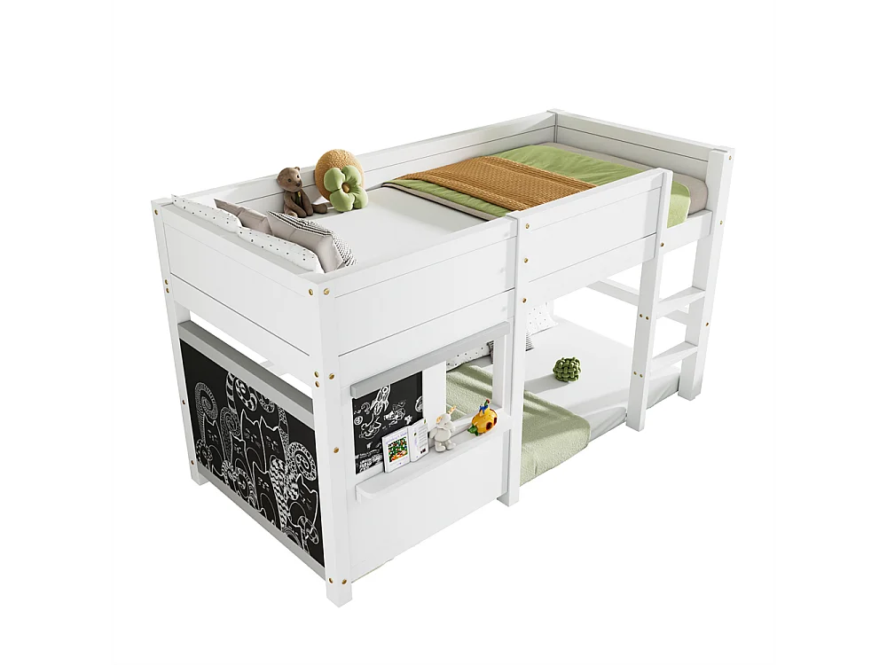 Lit superposé pour enfant 90x200cm, lit cabane ludique avec deux planches, idéal pour les graffitis et les petits rangements, en bois massif, blanc