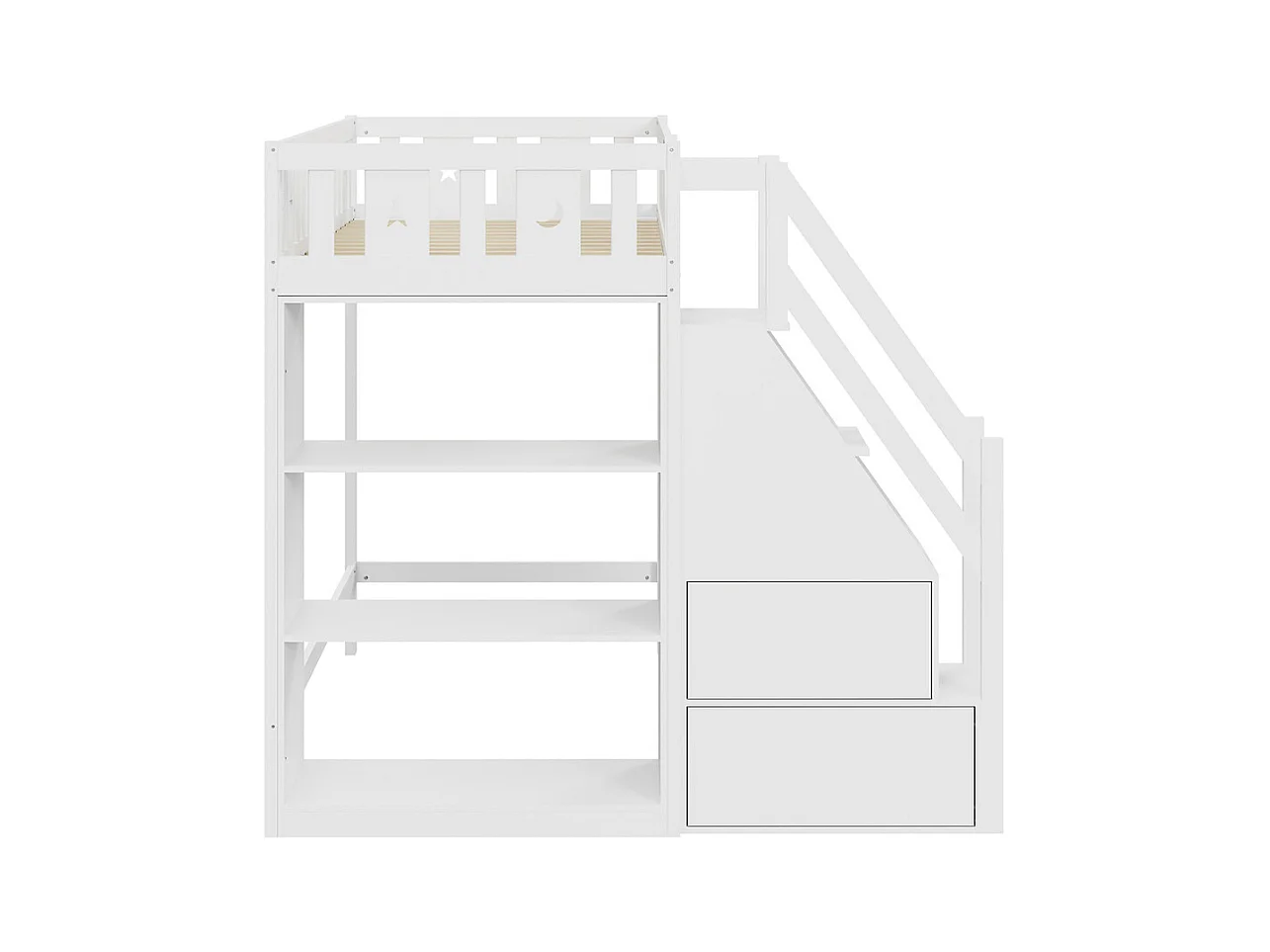 Lit jeune lit 90x200 cm lit superposé avec échelle de rangement et étagères lit simple pin blanc