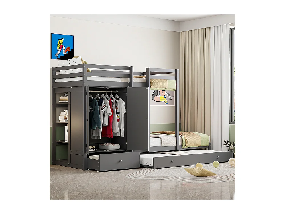 Lit jeune lit 90x200 cm lit superposé lit double pin gris