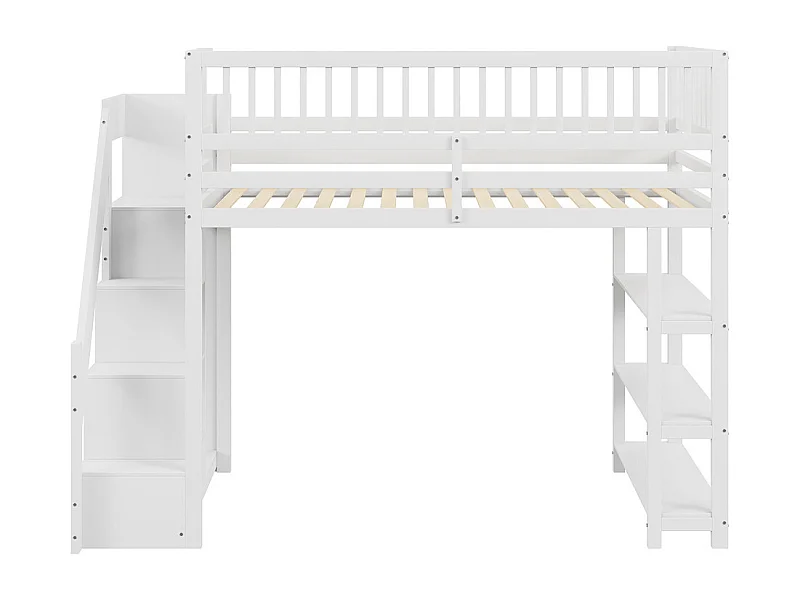 Lit jeune lit 90x200 cm lit superposé avec armoire et étagères lit simple pin blanc