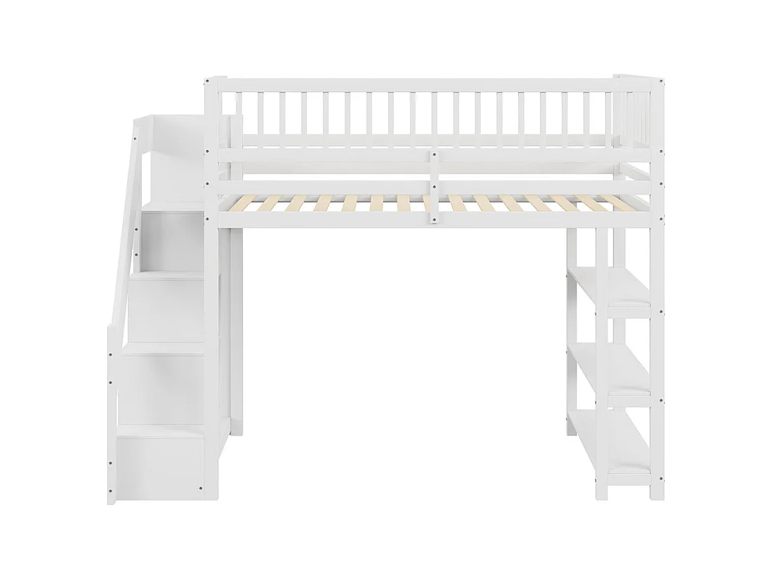 Lit jeune lit 90x200 cm lit superposé avec armoire et étagères lit simple pin blanc