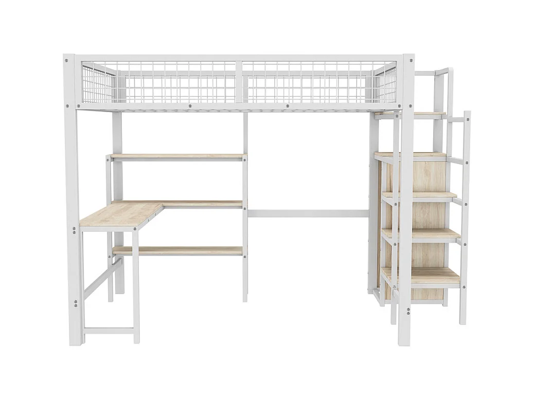 Lit jeune lit 140x200 cm lit en fer lit superposé avec armoire encastrée lit simple métal blanc