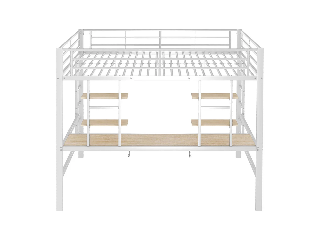 Lit jeune lit 140x200 cm lit en métal lit en fer lit superposé avec bureau et deux bibliothèques lit simple métal blanc