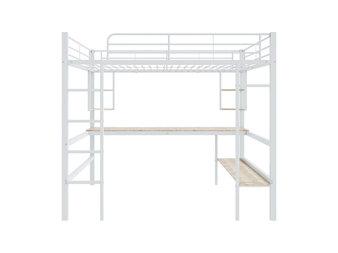 Lit jeune lit 140x200 cm avec 1 bibliothèque lit en fer avec bureau lit simple avec quatre petites étagères métal blanc