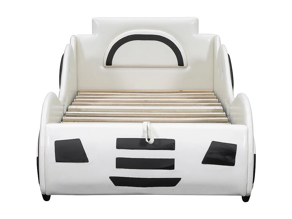 Lit jeune lit 90x200 cm modèle de lit de voiture avec espace de rangement lit simple avec sommier à lattes pu blanc