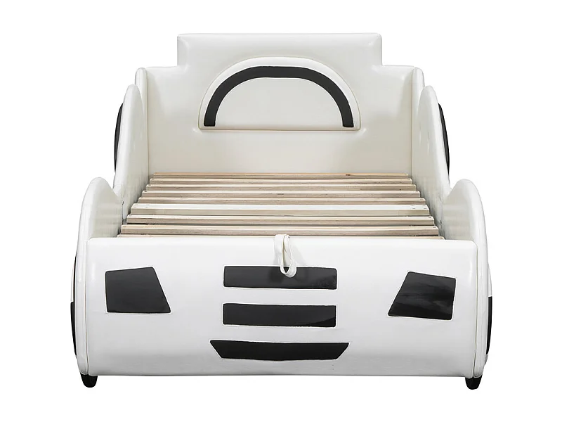 Lit jeune lit 90x200 cm modèle de lit de voiture avec espace de rangement lit simple avec sommier à lattes pu blanc