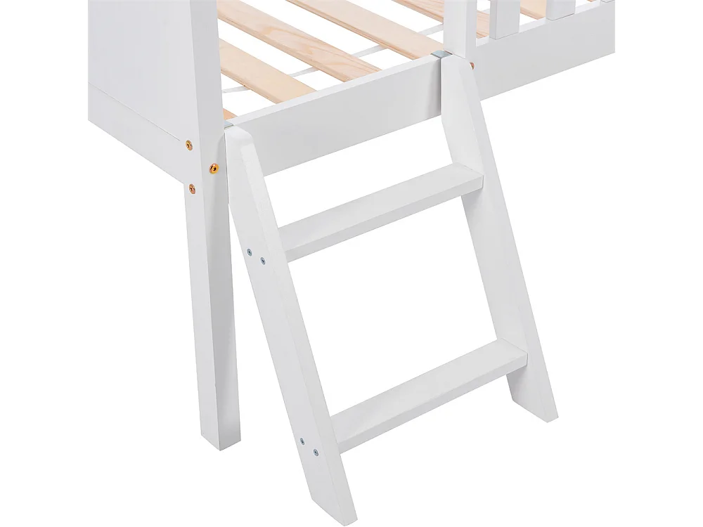 Lit cabane, lit enfant, lit adolescent 90x200cm, avec tiroirs, compartiments de rangement et barrière anti-chute, bois massif, blanc