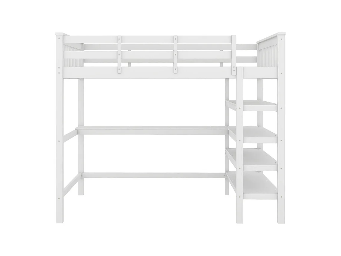 Lit jeune lit 140x200 cm lit simple avec compartiments de rangement et bureau sous le lit pin blanc